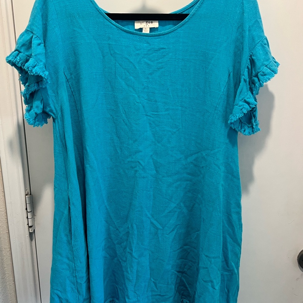 Umgee Turquoise Blouse with Ruffle Sleeves